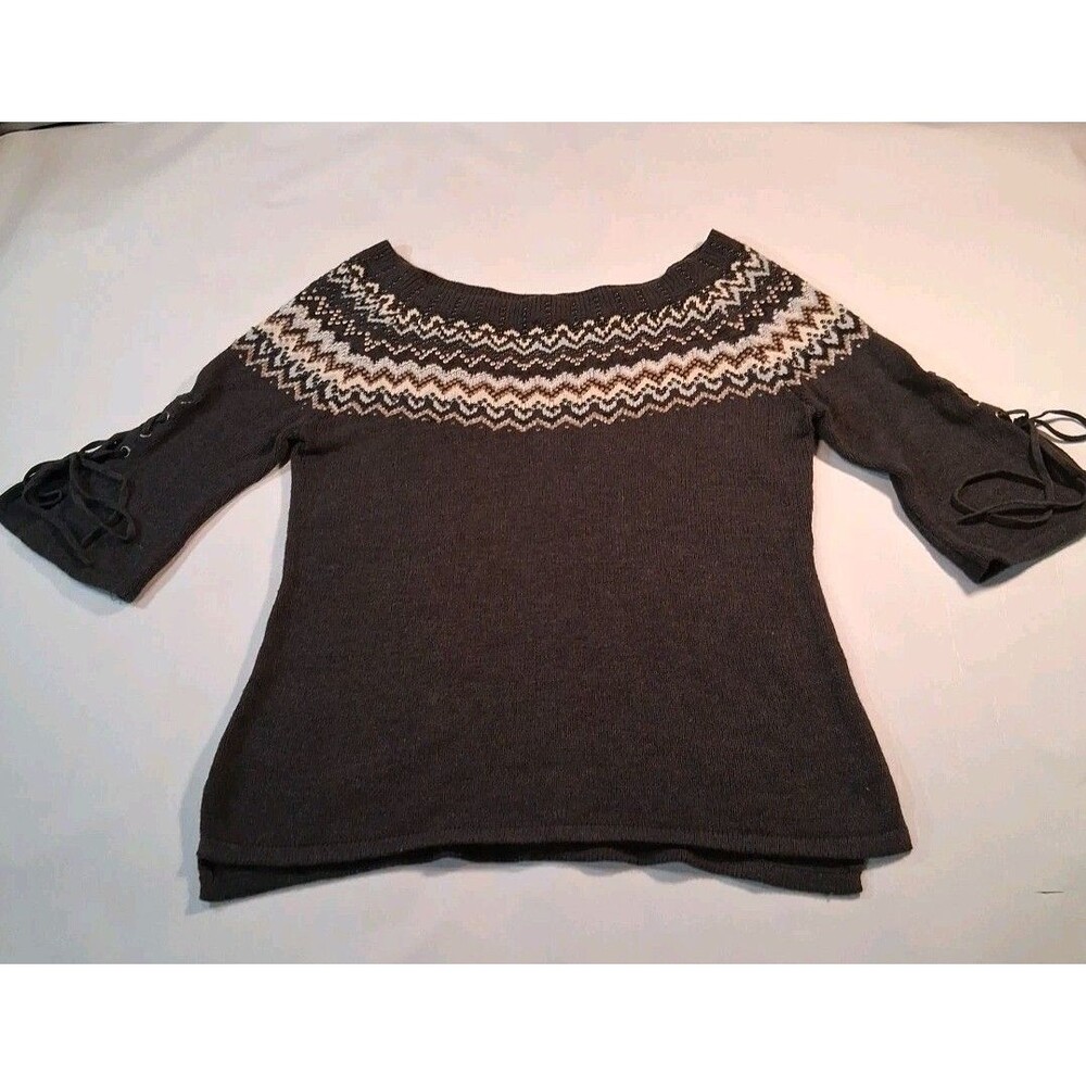 VENUS Glam Grunge Studded Fair Isle Sweater M Lace Up Sleeve Embellished Knit